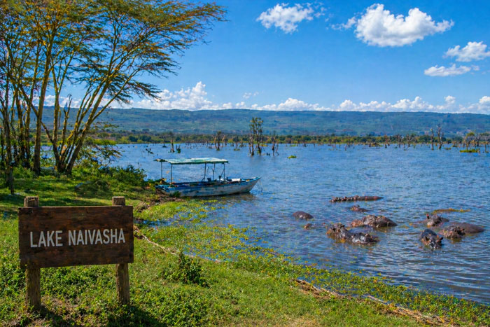 Camping at Lake Naivasha Kenya during the day with lake view and nature landscape