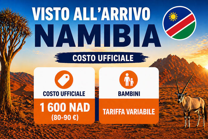 Costo del visto Namibia 1600 NAD con tariffa bambino variabile