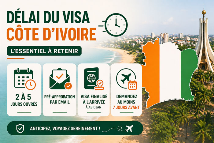 Délai visa Côte d’Ivoire : 2 à 5 jours ouvrés et étapes e-visa Abidjan