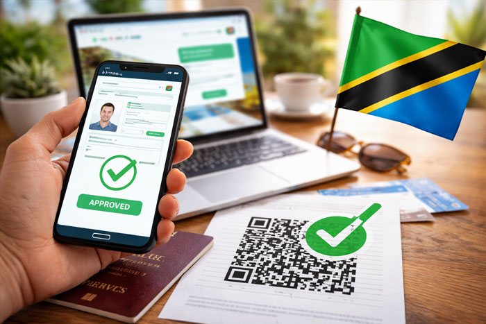 Tanzania eVisa application online via smartphone with QR code and approved validation