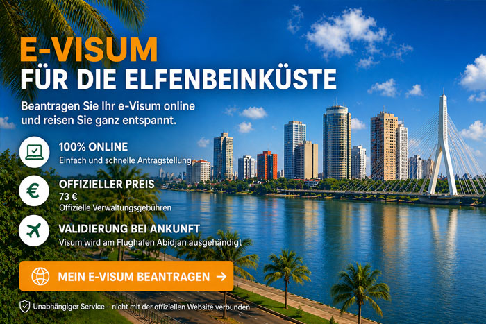 Online-Antrag für ein E-Visum für die Elfenbeinküste mit Informationen zu Preis und Einreise