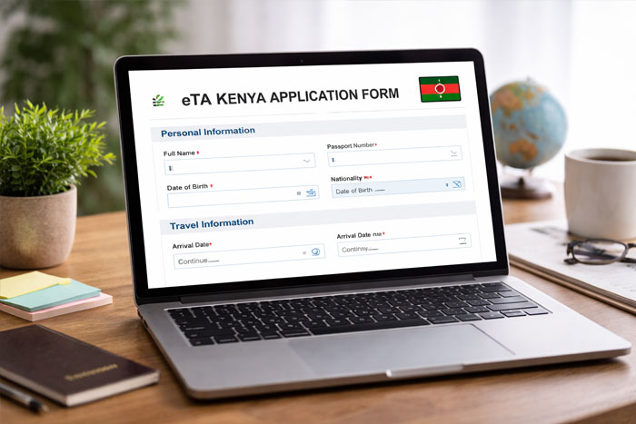 eTA Kenya form on a computer screen to apply online