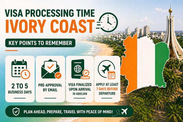 Ivory Coast visa processing time e-visa steps Abidjan arrival visa