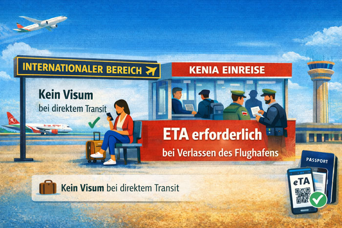 Transitvisum Kenia: Kein Visum im Transitbereich, eTA erforderlich bei Ausreise aus dem Flughafen Nairobi