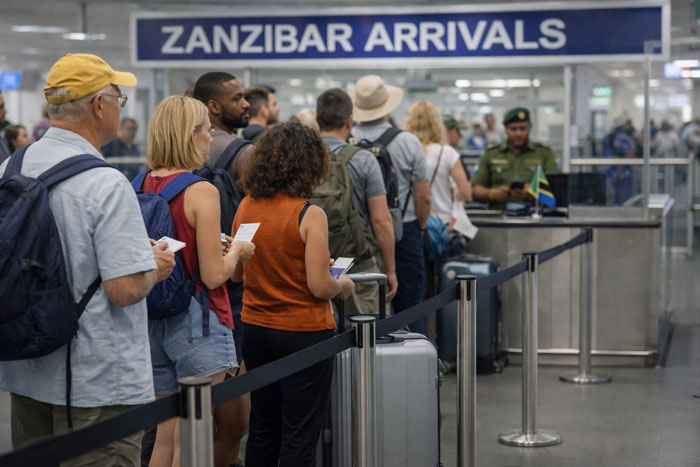 Waiting at the counter for a Zanzibar visa on arrival at the airport